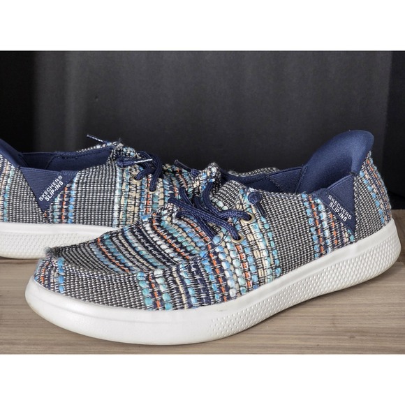 Skechers Slip Ins Bobs Sz 9 Shoes Blue Woven Aztec Vegan Comfort Memory Foam - Picture 1 of 8